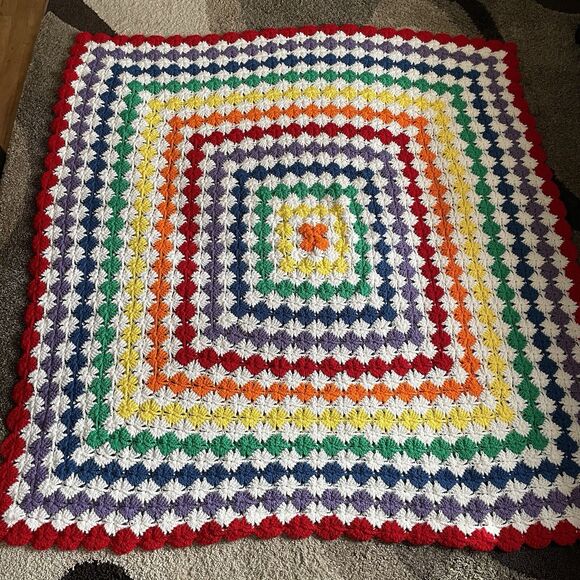 Handmade Crochet Afghan Blanket Colorful Pride LQBTQ+ Boho Rainbow 72” X… - Picture 1 of 7